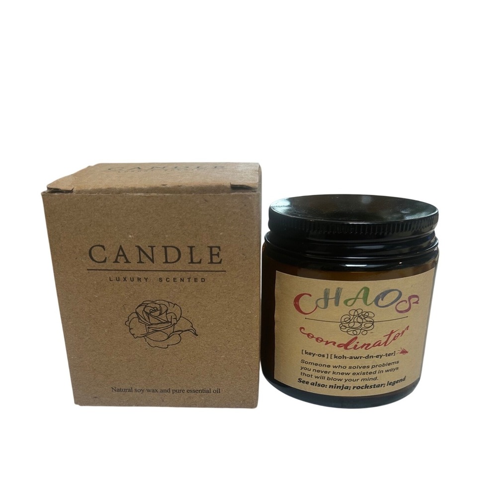 Chaos Coordinator Luxury Scented Soy Wax Candle Amber Jar Essential Oil New